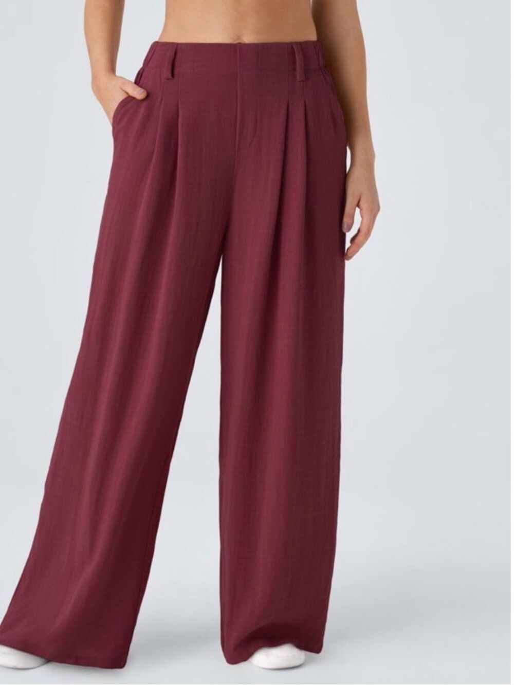 60. Halara Flex™ High Waisted Pocket Wide Leg Work Pants -Burgundy